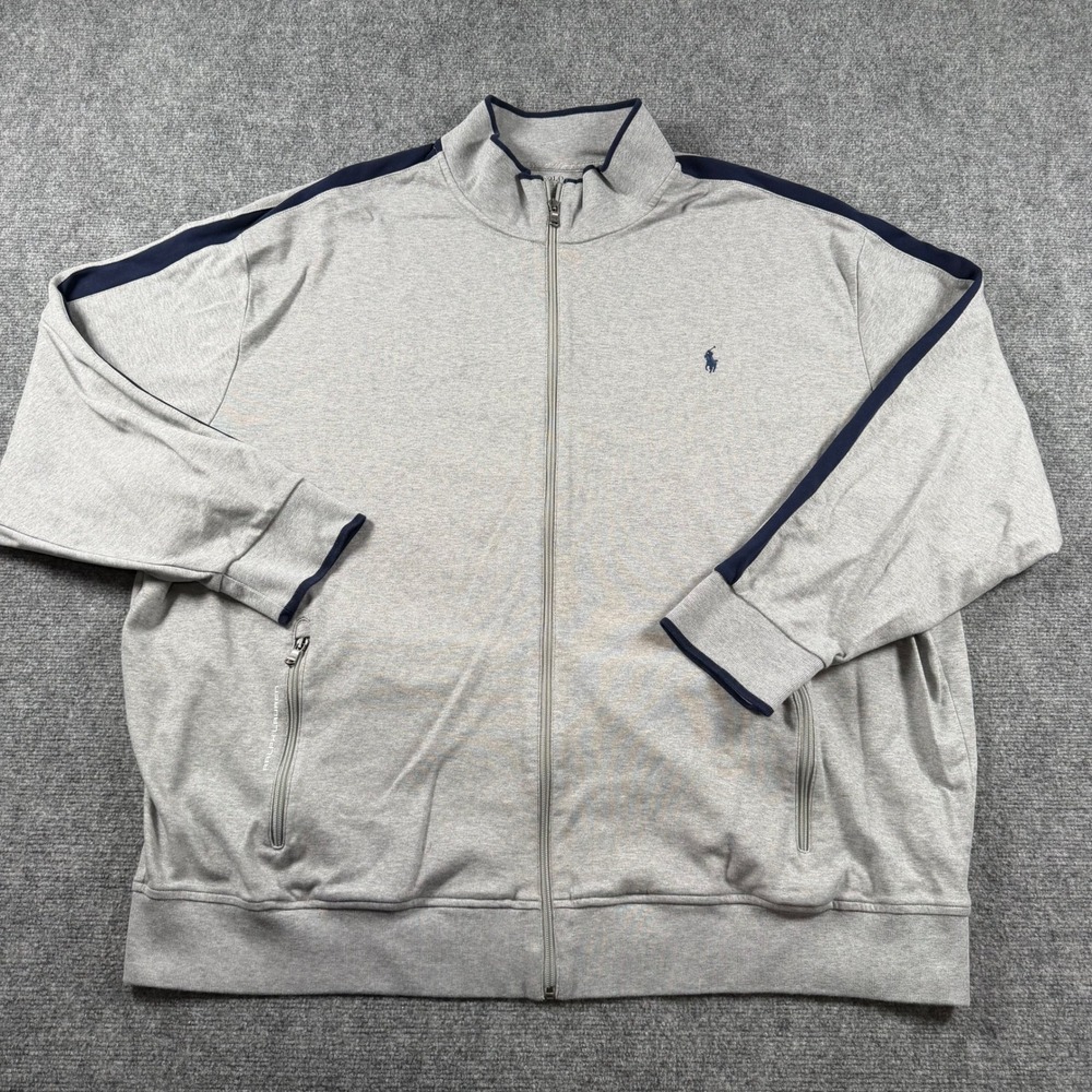 Polo Ralph Lauren Track Jacket Mens 5XB Grey Navy Stripe Full Zip Athleisure